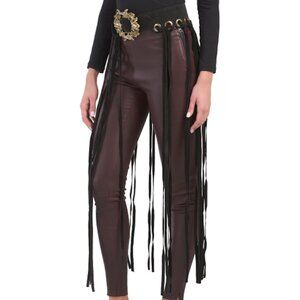 Martina Mori Black Leather Long Fringe Belt